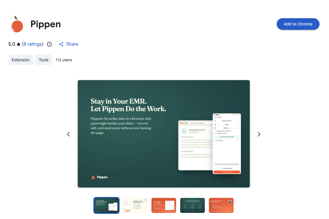 Pippen listing in the Chrome Web Store with the Add to Chrome button
