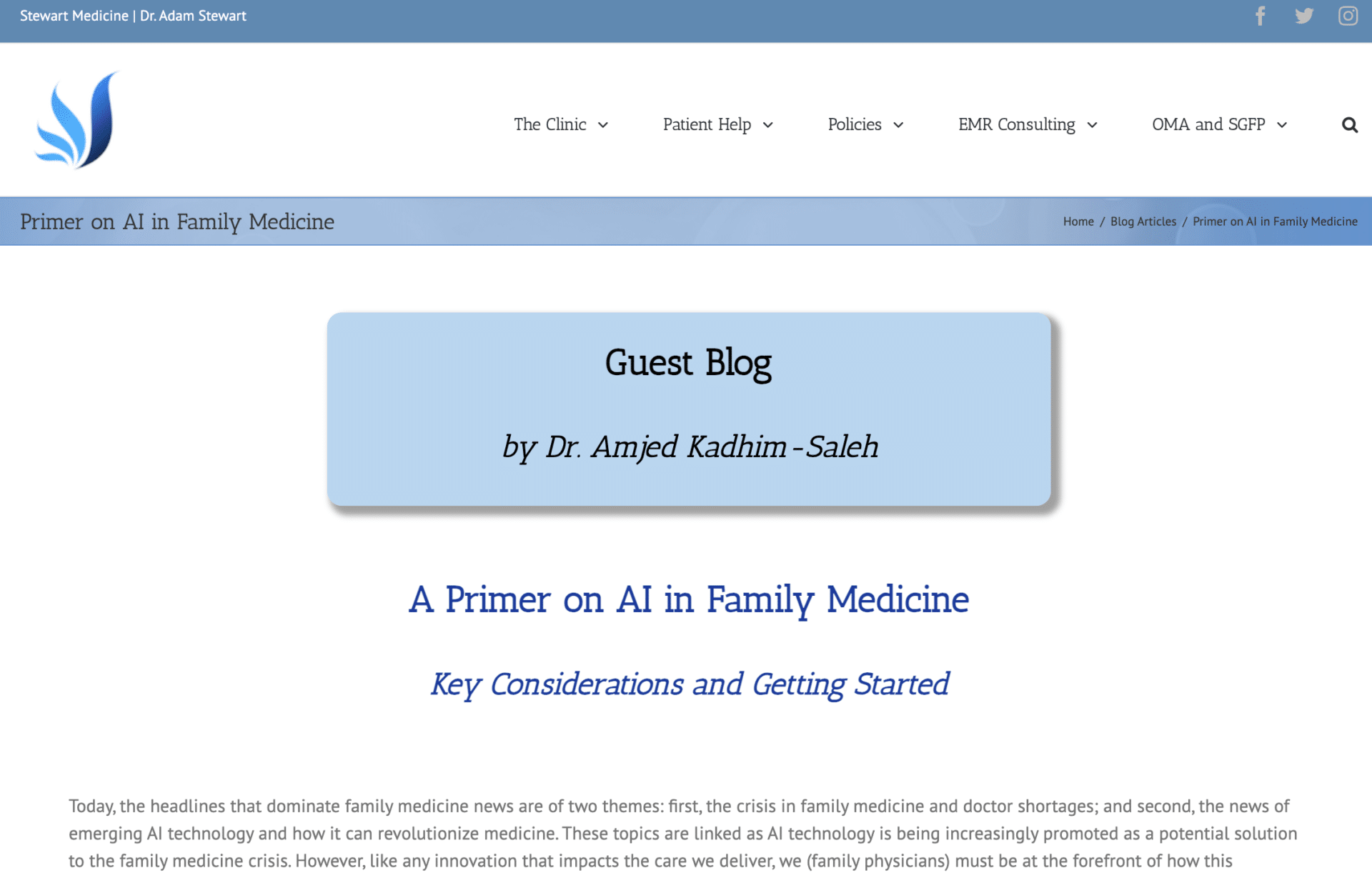 Check out Dr. Kadhim’s Guest Blog on Stewart Medicine!